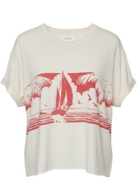 THE GREAT Boxy crew Tee with Red Sailboat